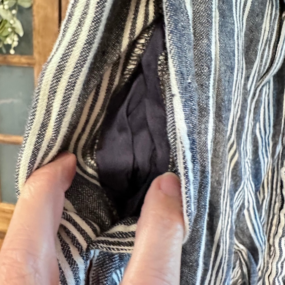 Madewell Striped Pants Women Blue White Linen Blend Tie Waist High Rise Size 4 - Picture 4 of 9